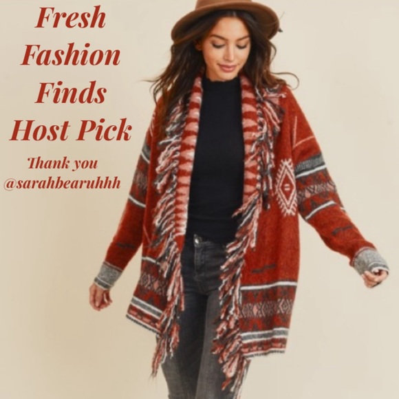 @_theboutique_ Sweaters - Boho Aztec Print Fringe Detail Cardigan
